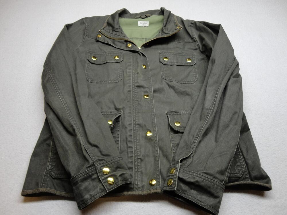 J.Crew Jacket Womens Medium Green Cotton Twill Military Utility Short Pockets